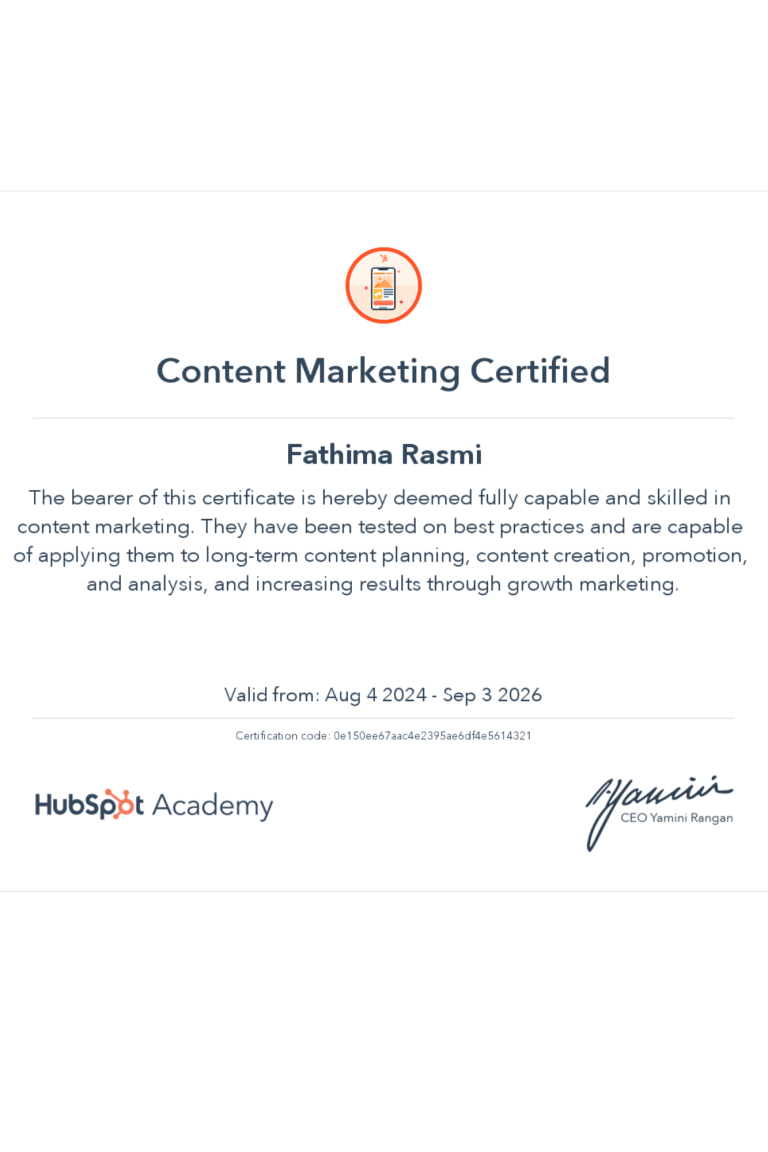 best freelance digital marketer in kerala certificate of content marketing from Hubspot academy