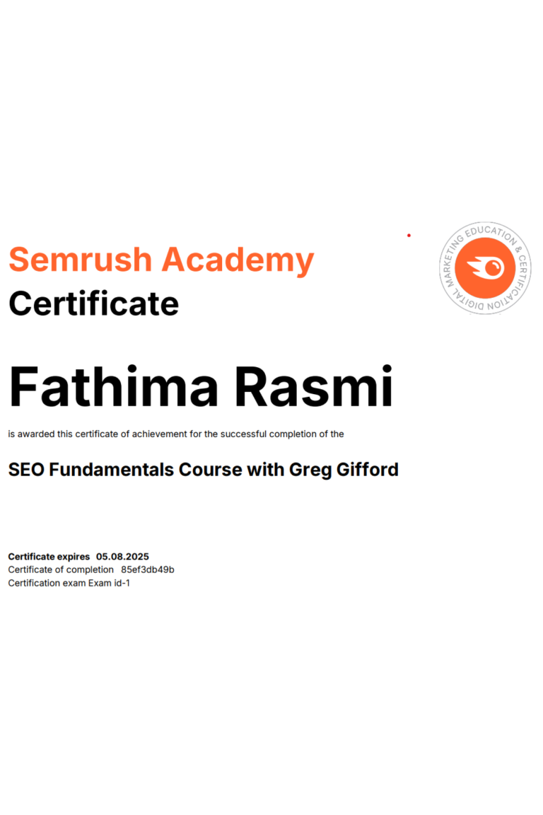 best freelance digital marketer in thrissur certificate in SEO fundamentals course with Greg Gifford from Semrush Academy