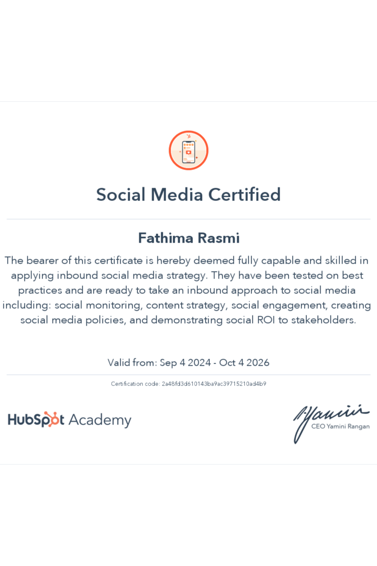 SMM Specialist certification of social media from HubSpot Academy