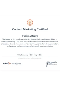 best freelance digital marketer in kerala certificate of content marketing from Hubspot academy