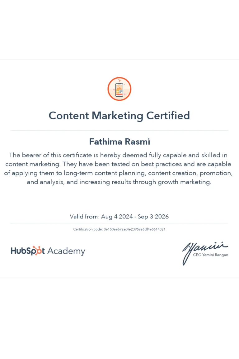 best freelance digital marketer in kerala certificate of content marketing from Hubspot academy