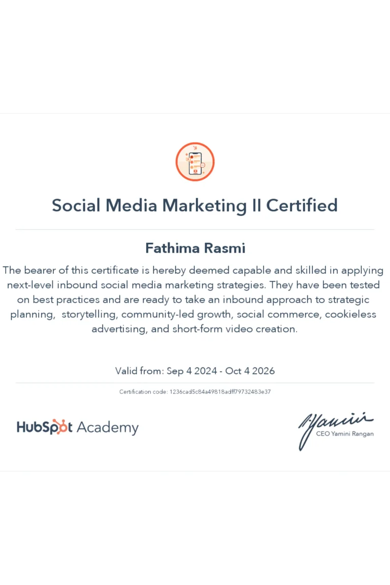 best freelance digital marketer in kerala certification of Social Media 2 from Hubspot academy