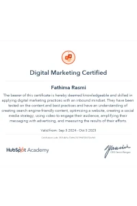 best freelance digital marketer in Thrissur certification of Digital Marketing from Hubspot academy